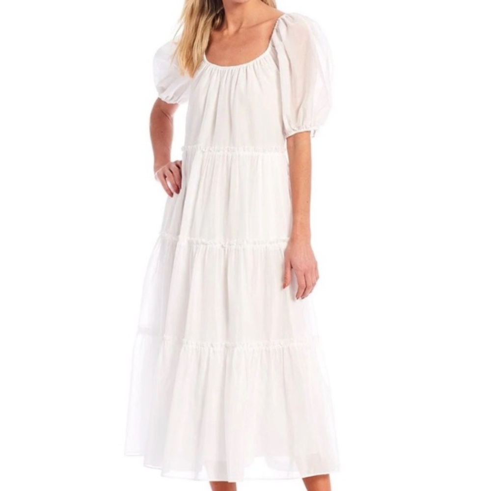 Rosalia Puff Sleeve Scoop Neck Midi SwingDress